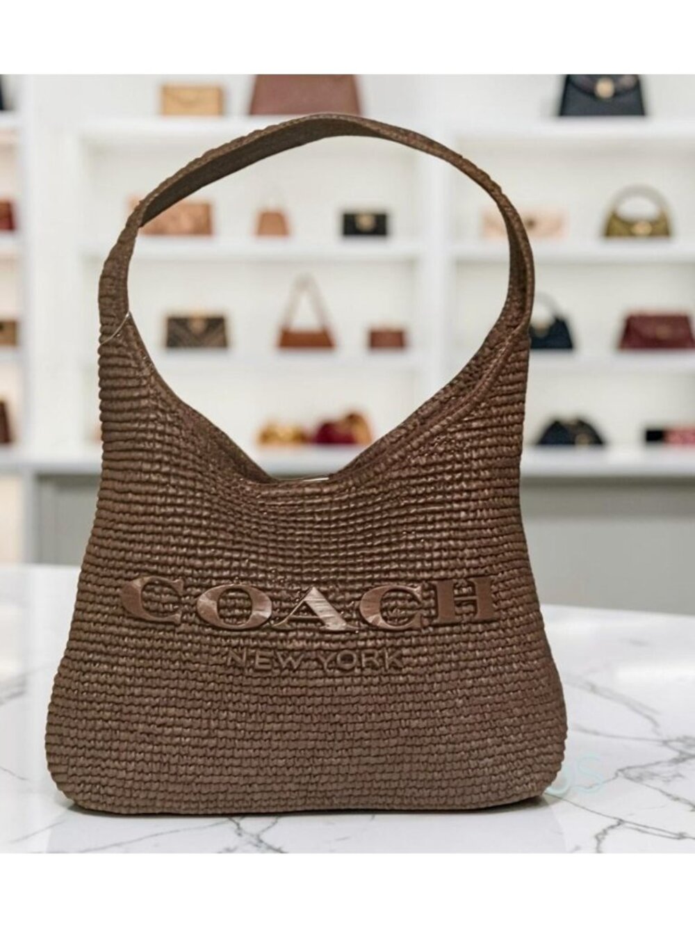 Authentic Coach Brooklyn 34 (MEDIUM) Shoulder Bag in Straw/Brass/Maple --722A148